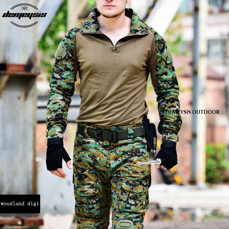 Тактическая Экипировка Военная армейская Униформа АКУ, боевая рубашка+ брюки с наколенниками, штурмовая страйкбольная Пейнтбольная одежда - Цвет: woodland digital
