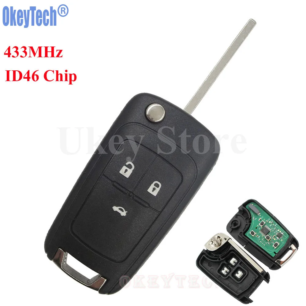 OkeyTech 3 Buttons Complete Car Flip Remote Key Fob For Opel Vauxhall Key Auto Replacement Key