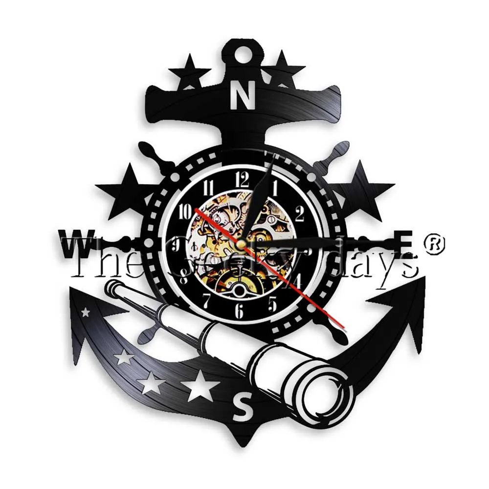 

1Piece Anchor Vinyl Record Wall Clock Vintage Sea Marine Wall Art Ocean Marine Wall Poster Wall Clock Time Clock Navigator Gift