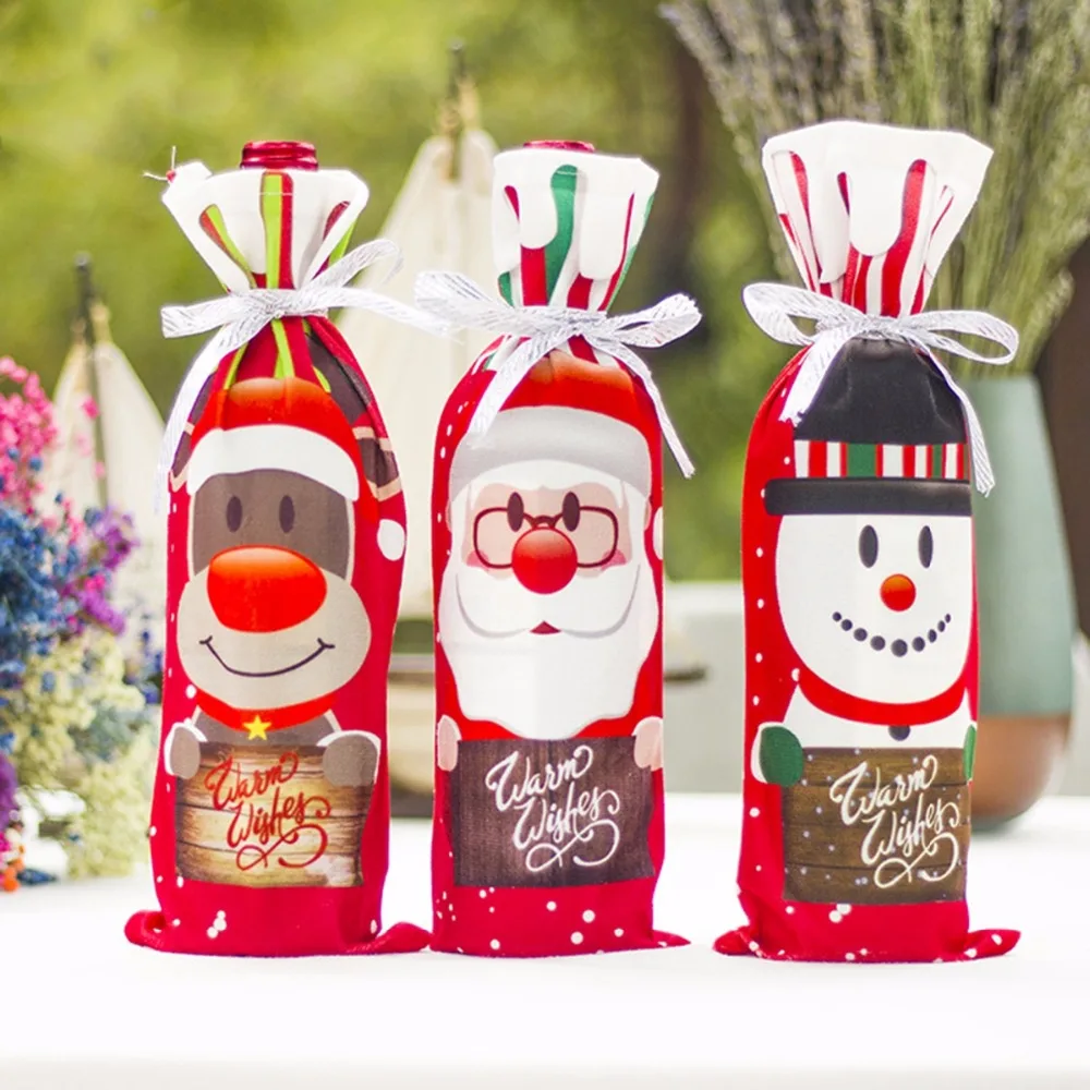 QIFU Christmas Wine Bottle Cover Snowman Stocking Christmas Gift Bags Xmas Sack Packing Navidad Presents Chrismas New Year 2020