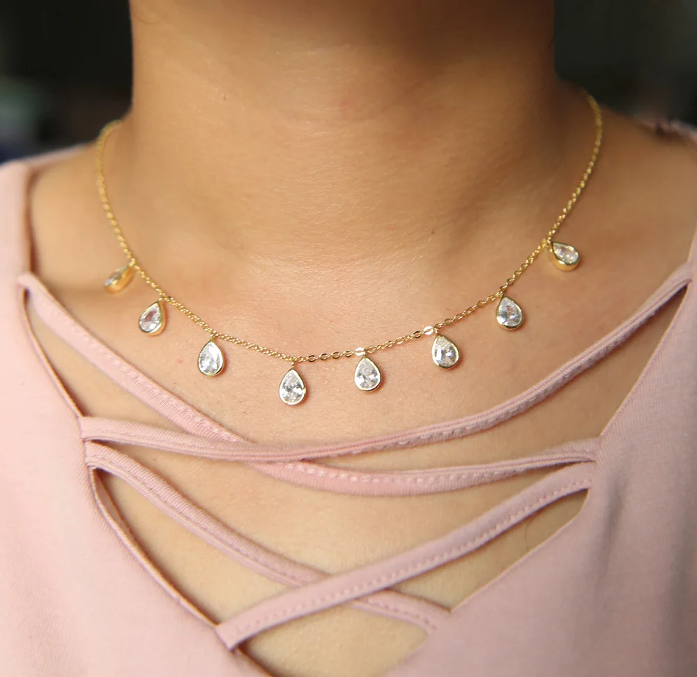 

fashion aaa cz tear drop shape charm Pendant Necklace Clear CZ Crystal Necklace For Women Wedding Necklaces & Pendants gift