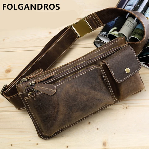 Couro de Vaca Homens da Moda Bolsas de Couro os Recém-chegados do Vintage Bolsa Peito Ombro Crossbody Bolsos Versáteis Simples Funda no
