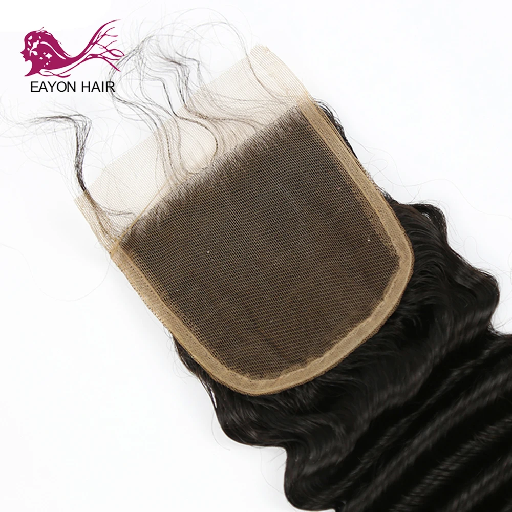 EAYON HAIR 4x4 Natural Color Lace Closure Brazilian Hair Remy Deep Wave Hair Free Part Lace Frontal Closure 1Pcs with Baby Hair