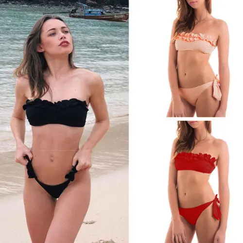 

Black Red Women Strapless Two Pieces Bikini Set Push-up Padded Bra Bandage Swimsuit Swimwear Bathing Suit Summer Beach Clothing