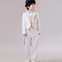 Белый Нотч Ласточка Хвостатые пальто таможенные Homme модные детские костюмы Формальные Детский комплект Костюмы(куртка+ брюки+ галстук-бабочка+ жилет