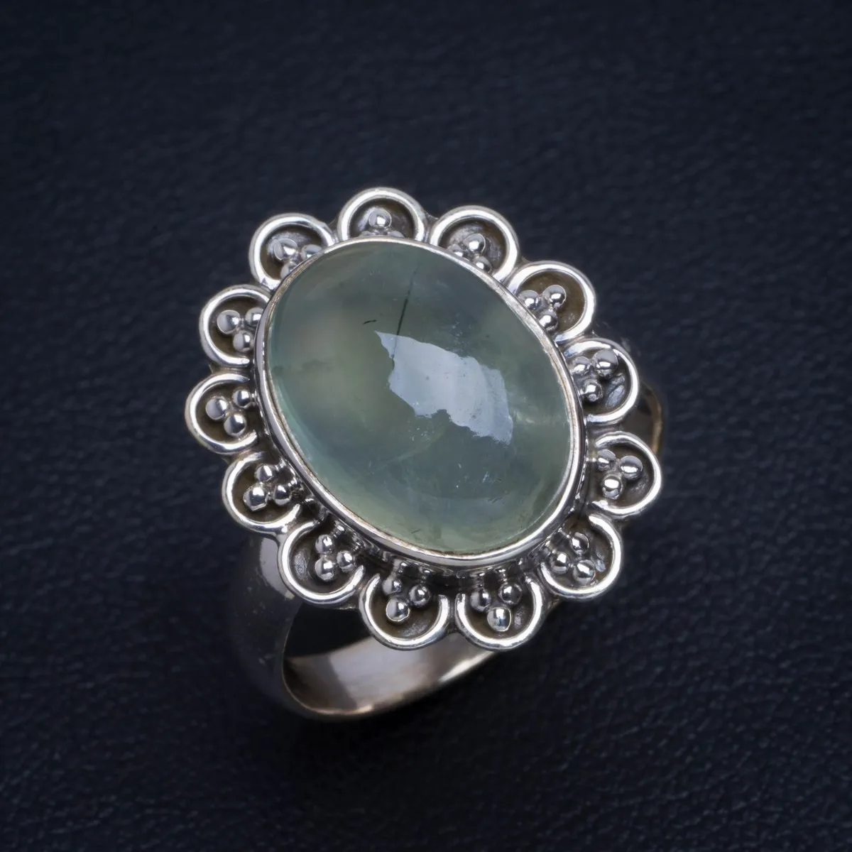 

Natural Prehnite Handmade Unique 925 Sterling Silver Ring 8 B1288