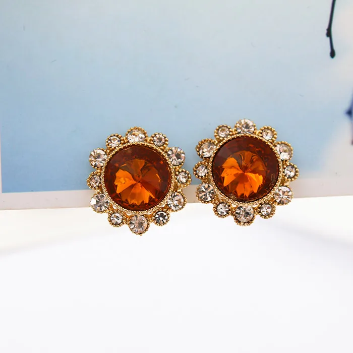 

COWNINE Women Crystal Clip Earrings for Women Round Silver Earrings with Stones Ear Clip Earrings without Piercing