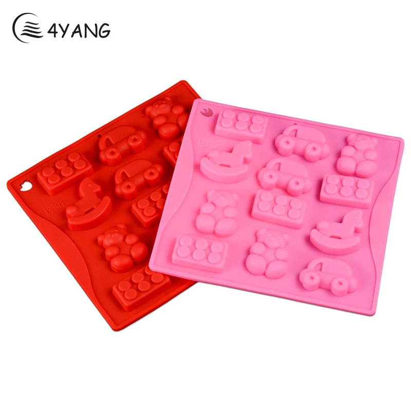 

4YANG 12 Cars With Silicone Chocolate Molds Kitchen Gadget Fondant Tool Gateau Embosseuse Moules Decoranting Cake