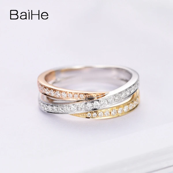 BAIHE Solid 14 K белый и желтый и розовое золото(AU585) 0.36ct круглый H/SI натуральные Алмазы обручальные модный подарок кольцо