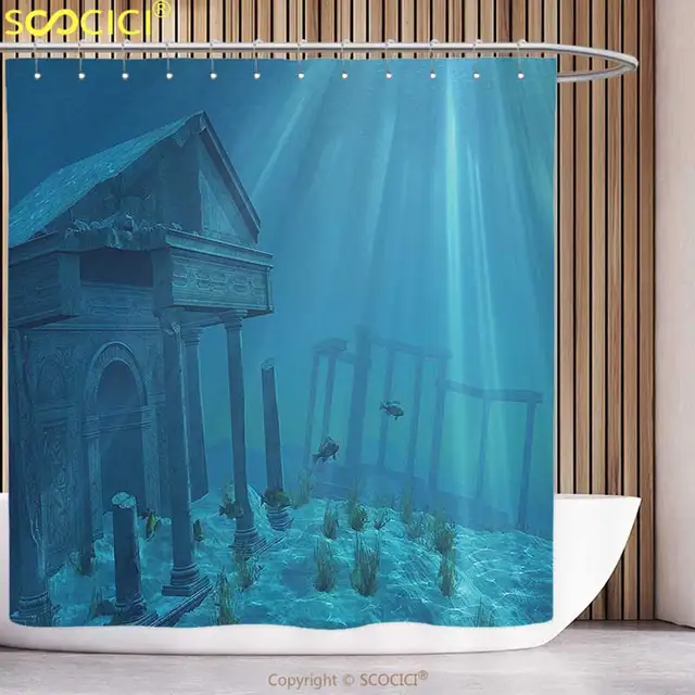 Polyester Shower Curtain Ocean Decor Sunlight Bursting Into Deep