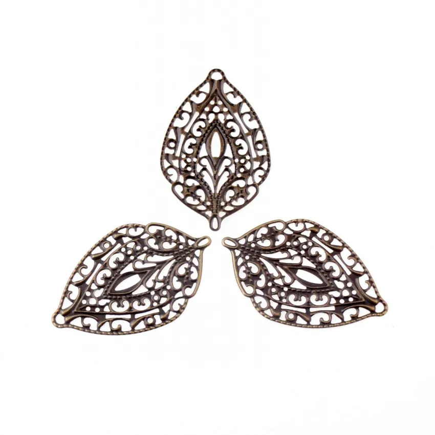 

Free shipping 25Pcs Bronze Leaf Filigree Wraps Connectors Metal Crafts Gift Decoration DIY 57x36mm