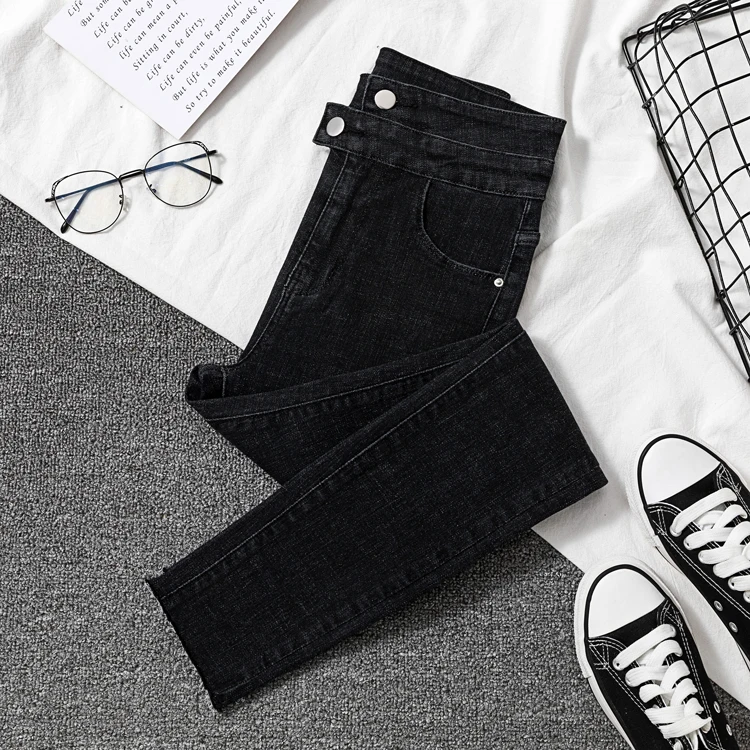Новые женские джинсы с высокой эластичностью, обтягивающие женские джинсы серого цвета с высокой талией, джинсовые брюки-карандаш на осень и весну - Цвет: Black