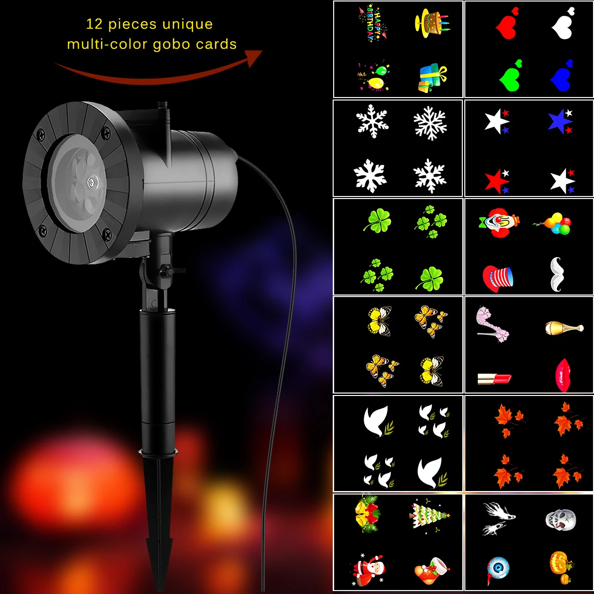 LED Projector Snowflake Light with 12 Gobo Stage DJ Lamp for Christmas