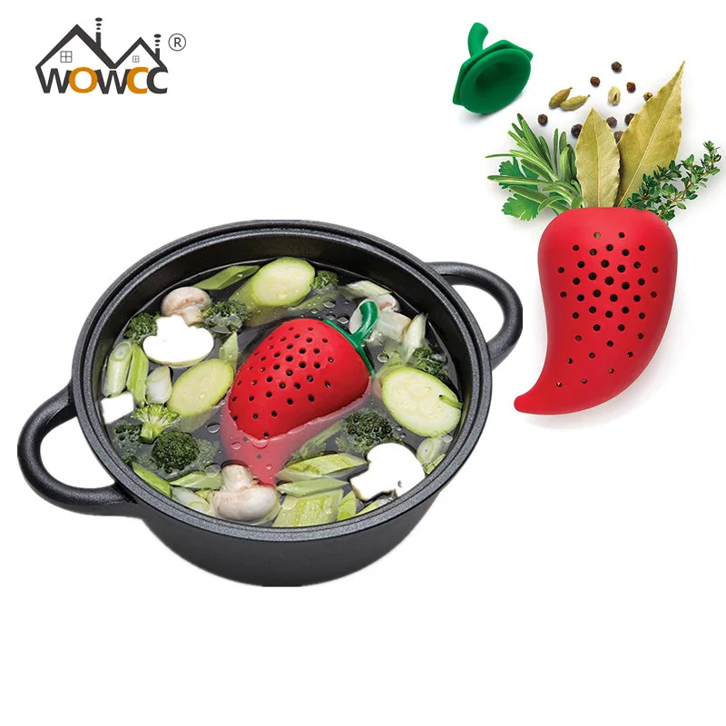 

WOWCC 1PC Creative Chili Modelling Spice Filter Stew Soup Silicone Herb Seasoning Bag Soup Spices Package Kitchen Cooking Tools