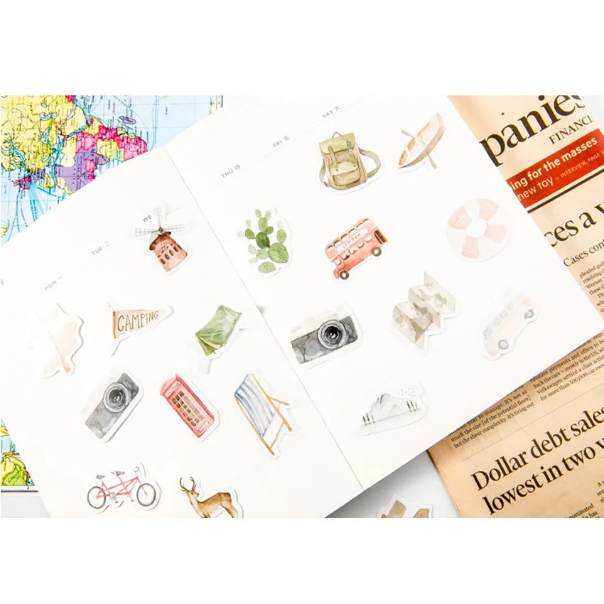 

46Pcs/box Cute Go travel Paper Label Stickers Crafts Scrapbooking Decorative Sticker DIY Diary Album Stick Lovely Stationery