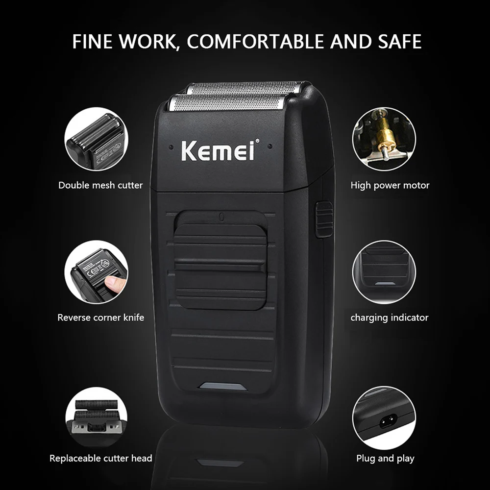 Kemei KM-1102 перезаряжаемая Бритва для бороды электрическая Беспроводная Бритва для мужчин многофункциональное лезвие возвратно-поступательный триммер для волос