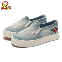 2017 Nouveau Printemps Toile Enfants Chaussures Mode Enfants Sneakers Élastique Bande Denim Filles Chaussures Jeans Plat Enfants Occasionnels Chaussures