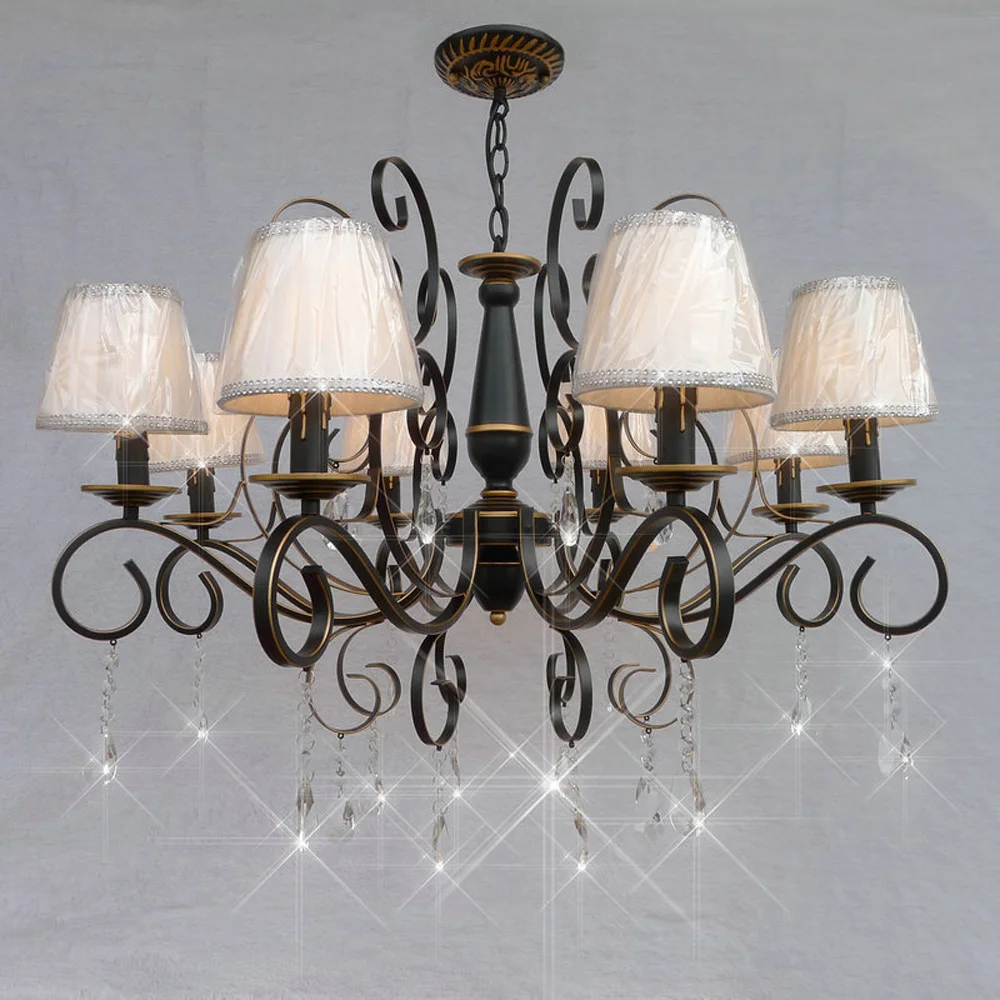 

Loft Style Suspension Vintage Crystal Chandelier 110V/220v E14 Led Lustre Design American Retro Iron 3 Head Black Chandelier