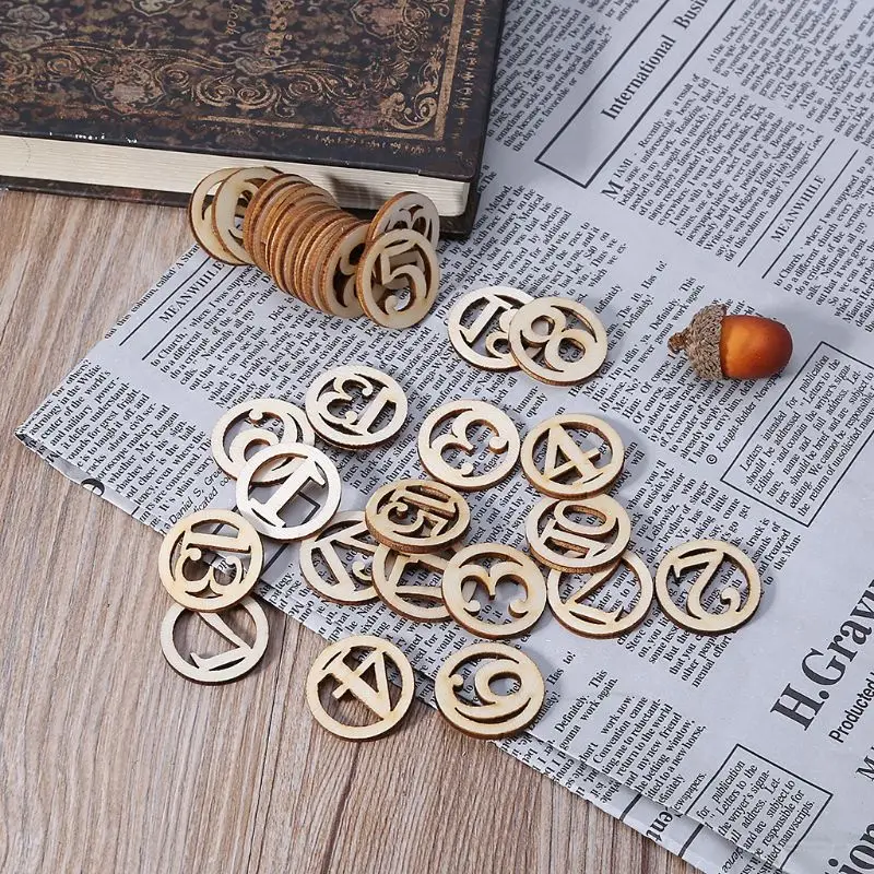

50pcs Laser Cut Wood Embellishment Wooden Hollow Number Shape Craft Wedding Decor