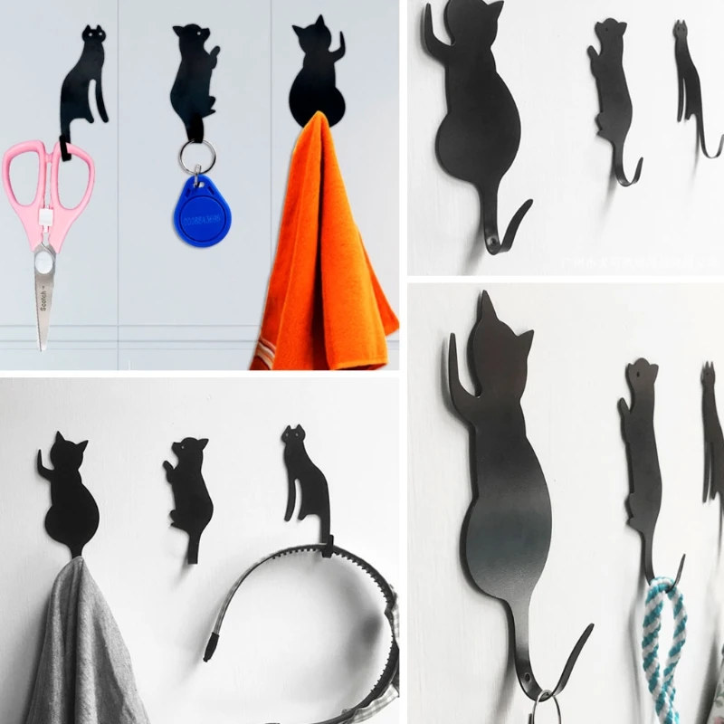 

3pcs Cat Tail Shaped Kitchen Wall Door Metal Hook Key Hanger Decorative Hanger Clothes Storage Rack Tool