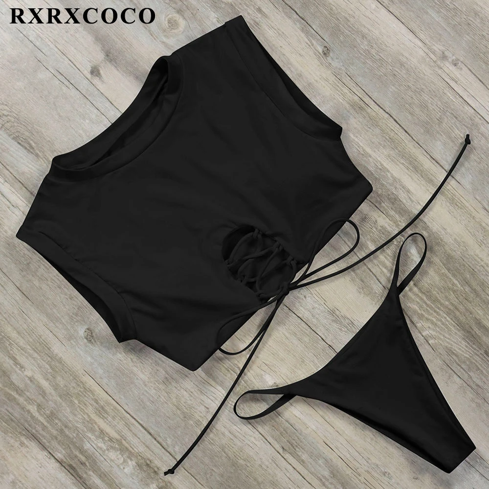 RXRXCOCO Sexy Bikinis 2019 Mujer Short Sleeve Brazilian Thong Bikini Set Pineapple Printed High Cut Swimwear Women Swimsuits