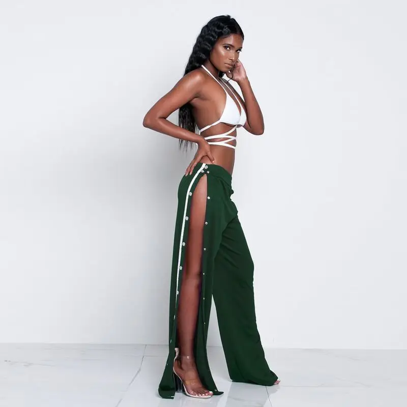 Sweatpants Women wide leg pants palazzo long snap capris Ladies casual loose Side split bohemian Bottom Sexy button trousers