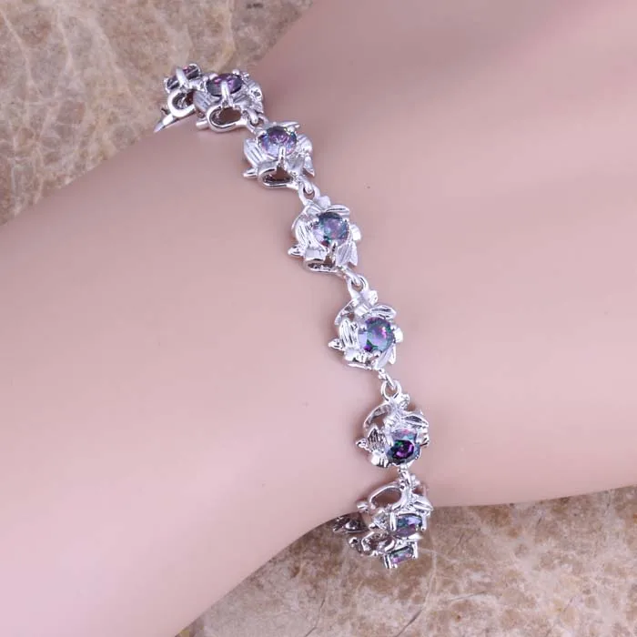 Превосходный Радужный Кубический Цирконий 925 стерлингового серебра звено цепи браслет 7-8 дюймов S0557