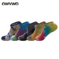 OWVWO 5 пар/лот новые пары tie-dye брендовые базовые Повседневные носки гребень хлопковые повседневные носки высокого качества