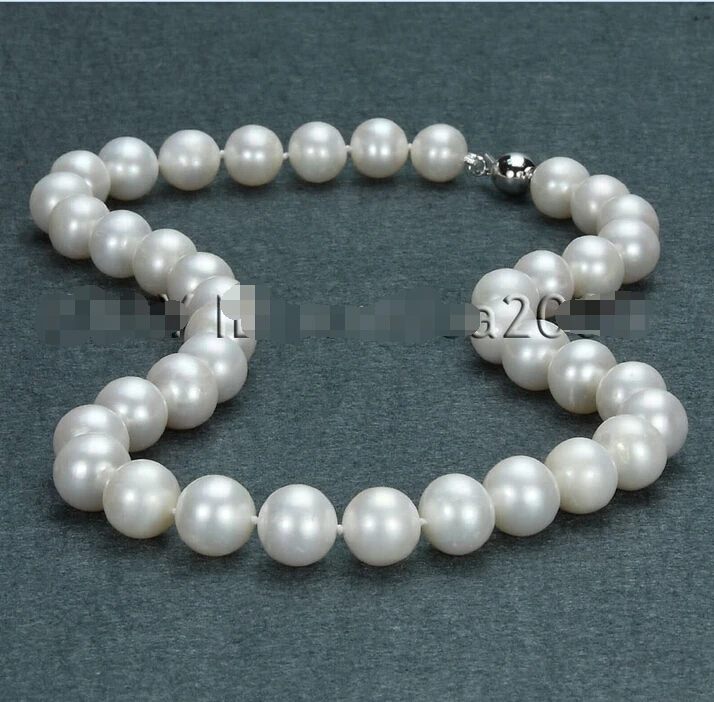 

hot sell new - >>>Real gift AA 12mm-13mm white black cultured round pearl necklace 14kt/585 6.07