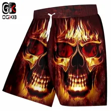 OGKB, новинка, летние, высокая талия, эластичные брюки, мужские, крутой принт, пламя, Череп, 3d, пляжные шорты, мужские, хип-хоп, фитнес, повседневные, пляжные шорты