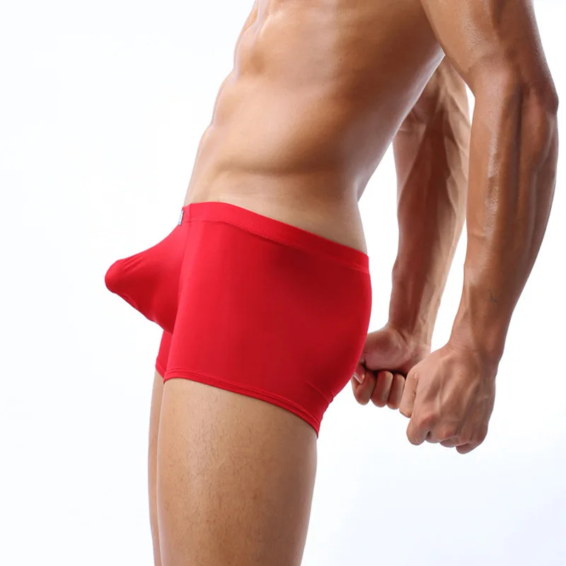 Сексуальное мужское нижнее белье, прозрачные шорты-боксеры для мужчин, одноцветные u-образные выпуклые тонкие шелковые трусы с заниженной талией cueca calzoncillo M-XL