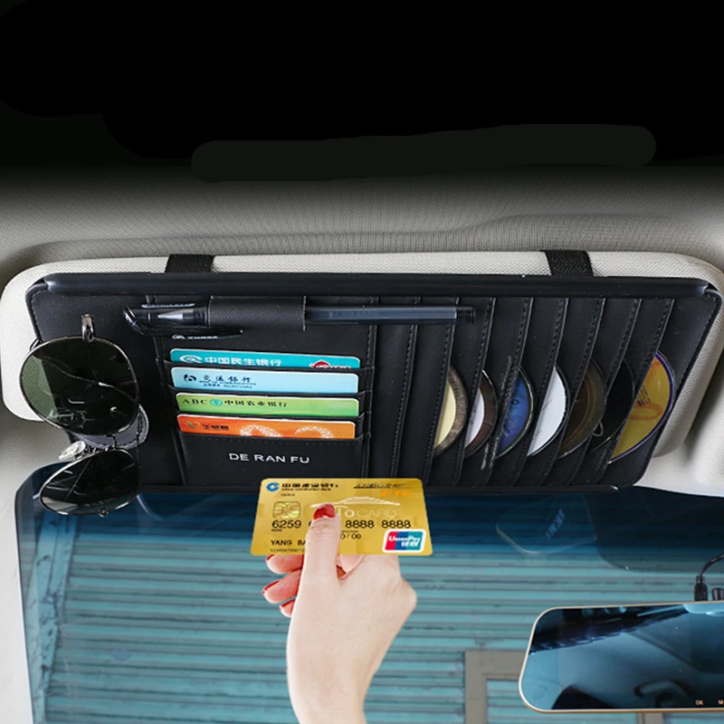 

Car Storage Box CD Case For DVD Case Glasses Folder Leather Multifunction Car Sun Visor Card Holder Car Organizer