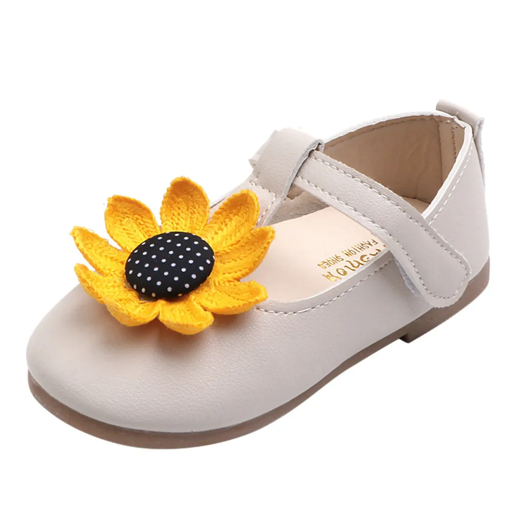 Детская обувь; Sapato Infantil; детская обувь для маленьких девочек с подсолнухами; пасторальная обувь для принцессы сандалии; кроссовки - Цвет: Бежевый