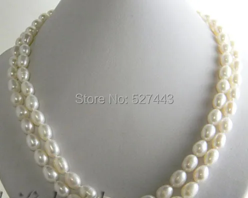 2strands 18/'/'10mm rice pink rice freshwater pearl necklace
