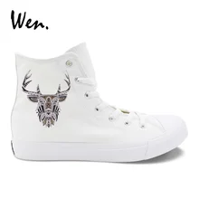 Вэнь высокие белые туфли дизайн этнический бык животные принты парусиновые кроссовки для подростков на платформе без каблука шнуровка Досуг плимсоллы