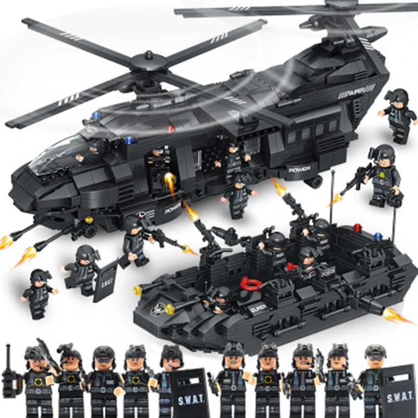 SWAT Team 1351PCS fit City Police Building Blocks bricks SWAT police solider Transport Helicopter Children Kid Gift Toy