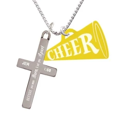 Acrylic 1.25 Yellow Cheer Megaphone - I Set You Apart - Cross Necklace (1)