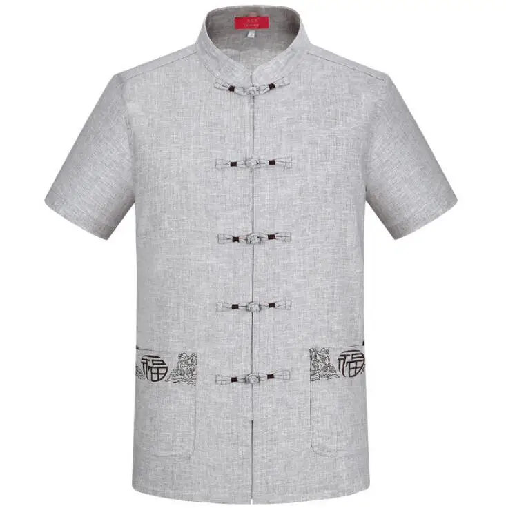 Short sleeve middle aged Chinese tunic suit man embroidery jacket men