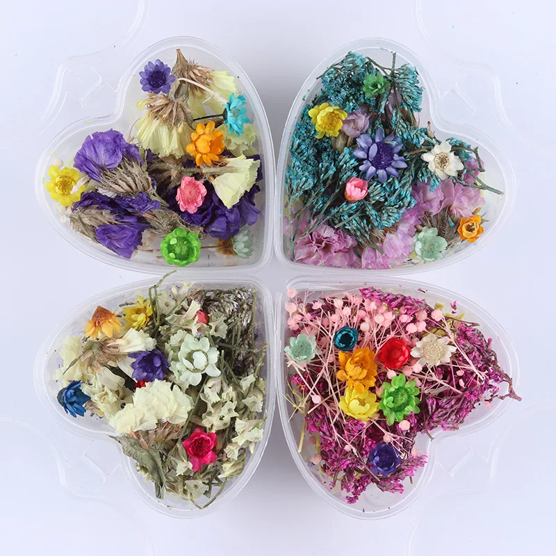 

1 Box Nail Dried Flowers Natural Floral Leaf Stickers 3D Pink White Colorful Designs Nail Art DIY Design Decorations Accessories