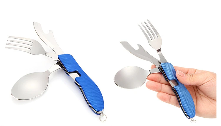 VILEAD portátil plegable cuchillo tenedor cuchara combinada Camping conjunto multifuncional de acero inoxidable al aire libre vajilla para Picnic