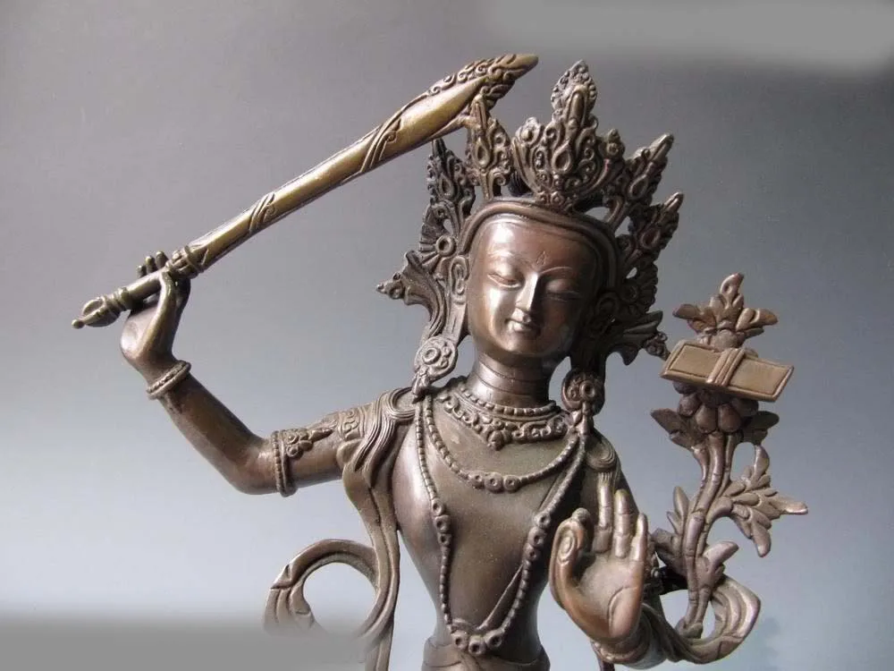 

Tibet Pure Bronze Carved Manjushri Bodhisattva Kwan-Yin Guan Yin Buddha Statue
