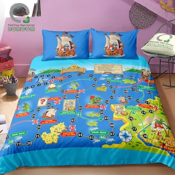 

BOMCOM 3D Digital Printing Map Board Game for Kids Treasure Hunters Pirate ship on Ocean Route Duvet Cover Sets 100% Microfiber