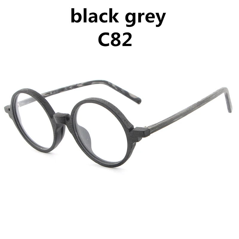 HDCRAFTER, мужские оправы для очков, деревянные ретро круглые очки, оправа для женщин, деревянные очки, оптические простые очки с прозрачными линзами - Цвет оправы: black grey C82
