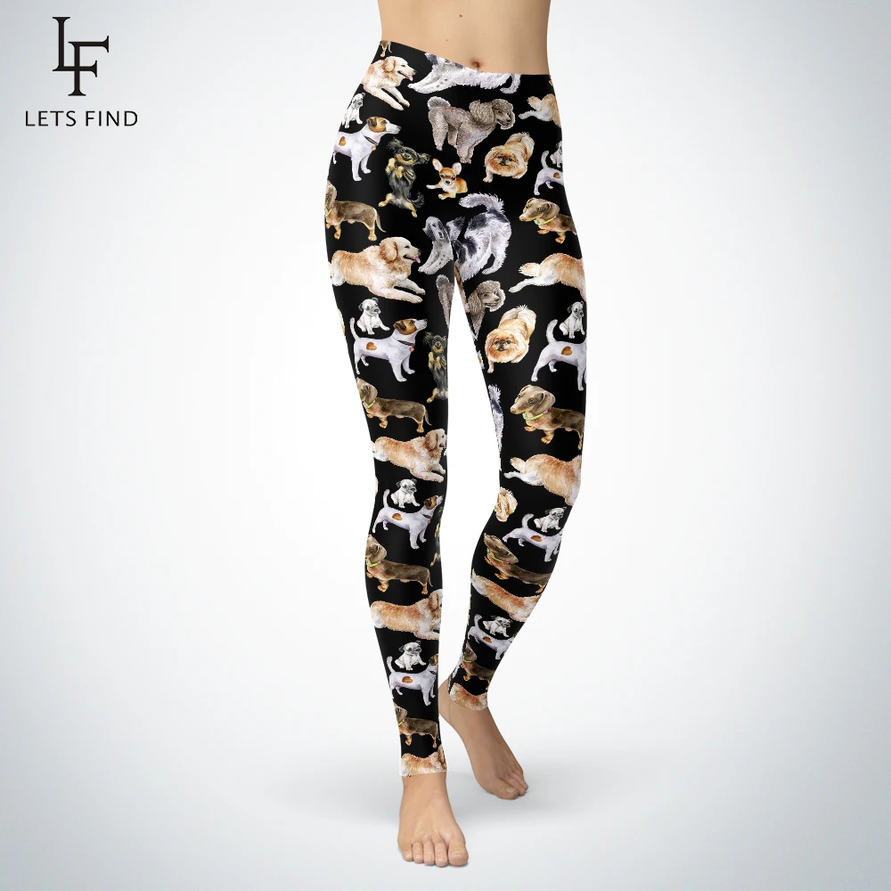 

2019 New Women Mid Waist Leggings High Elasticity High Quality Comfortable Casusl Cute Dogs Print Legging