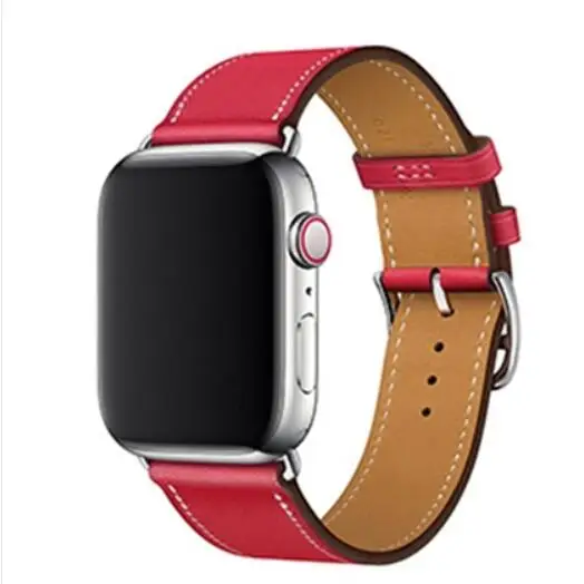 Кожаный браслет для наручных часов iwatch 3/2/1 ремешок для наручных часов Apple Watch, версии 5 4 один тур кожи 38 мм 40 мм 42 44 мм - Цвет ремешка: red