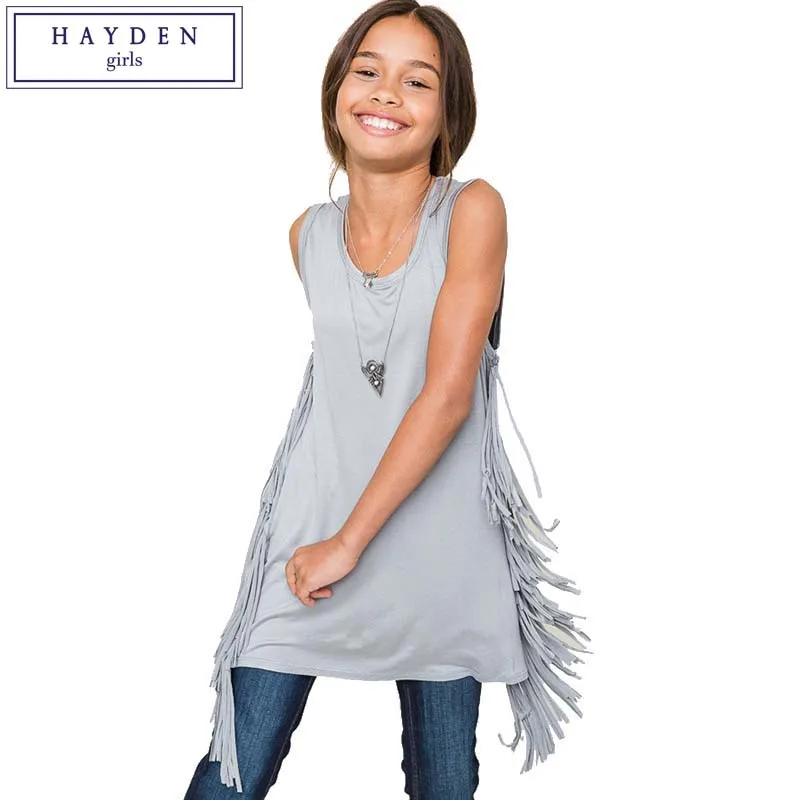 HAYDEN Kids Girls Tank Tops Teen Kids Solid Color Sleeveless Long
