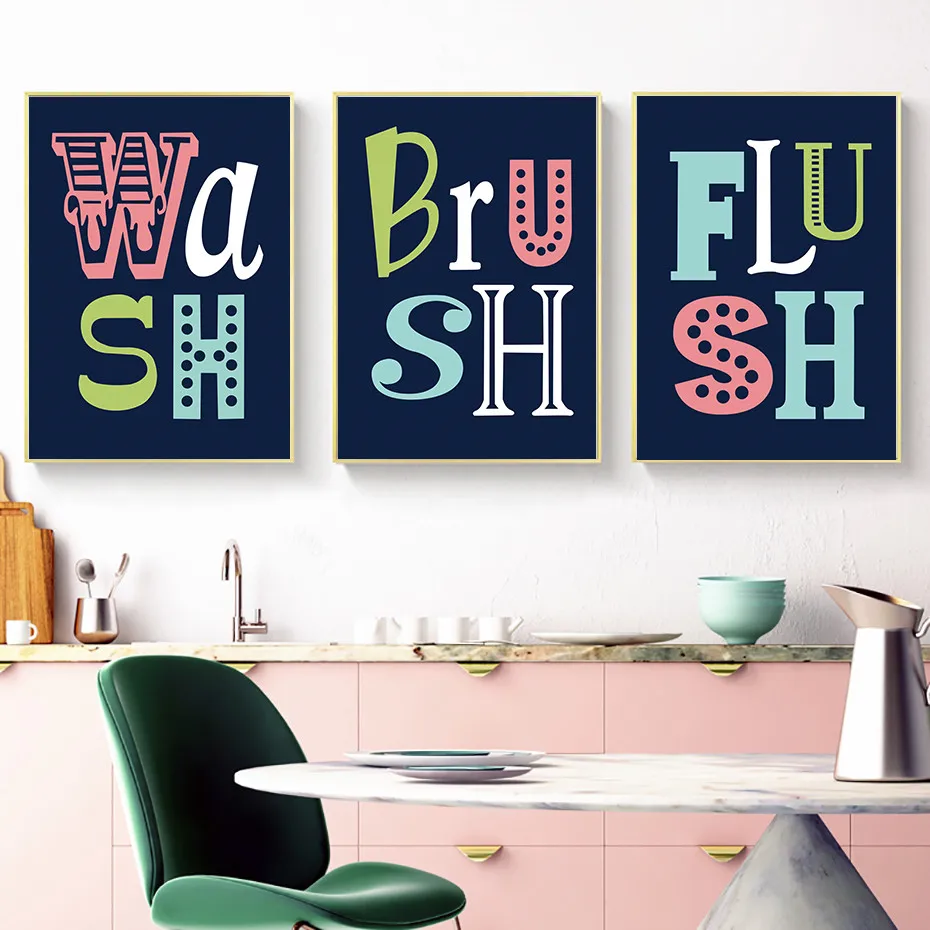 colorful quotes child bathroom poster print wash brush flush funny toilet sign nordic wall art picture wash room home decoration