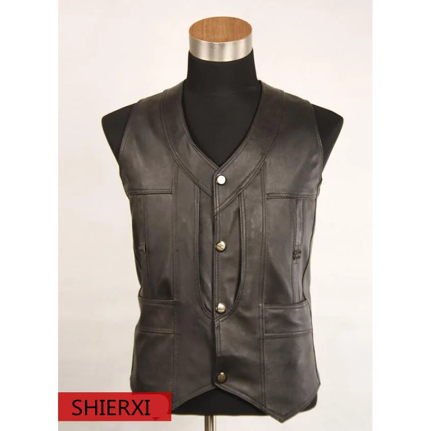 

New Leather Vests Genuine leather sheepskin Man Slim Casual Vest outdoors Sleeveless jacket Men Tops