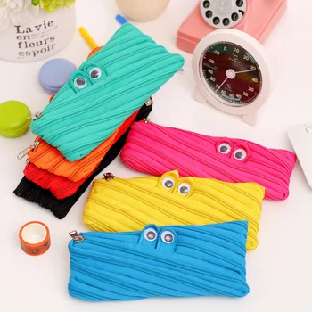 

Large capacity canvas pencil case school pencil case monster pull pencil bag storage bag student school supplies