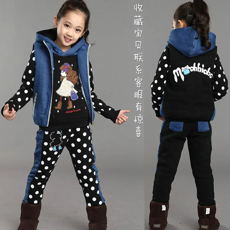 

Girls child autumn and winter 2016 plus velvet thickening sweatshirt child girl clothing three pieces set
